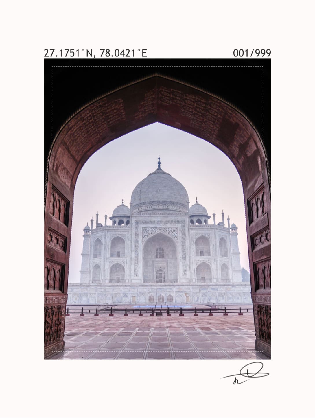 Zoom sur l'impression de la photographie du Taj Mahal au dos du t-shirt